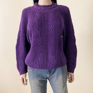 Vintage 80s Plum Purple Cozy Chunky Knit Cardigan Sweater